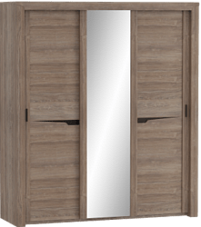 Шкаф трехдверный Соренто с раздвижными дверями Дуб стирлинг/Кофе структурный матовый в Горьковском - gorkovskoe.katalogmebeli.com | фото